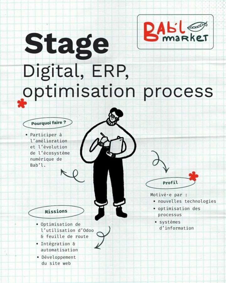 visuel recherche de stagiaire en digital, ERP, optimisation des processus.